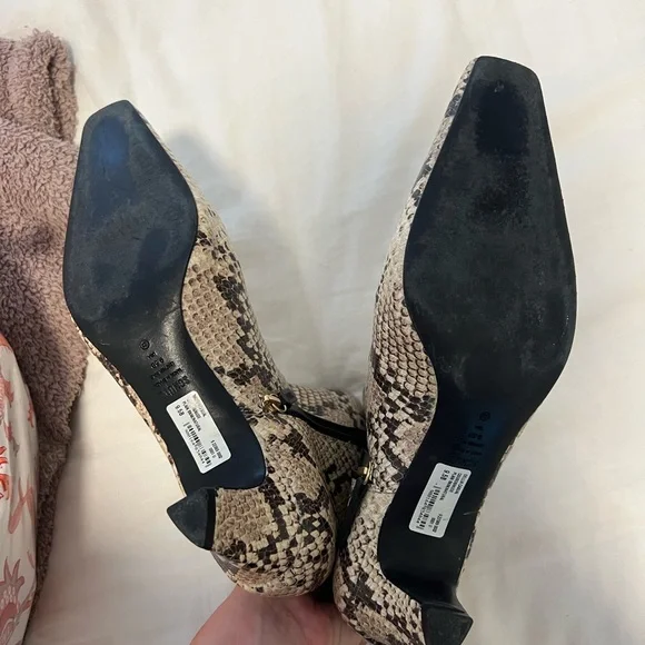 SCHUTZ Beige and Black Snakeskin Heeled Boots - Picture 3 of 3